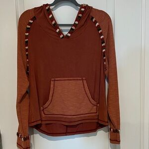 POL Rust Hoodie with Patterned Trim